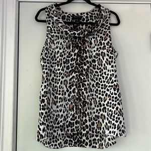 WHBM Leopard Cowl Neck Shell Animal Print Silk Top Womens size Large